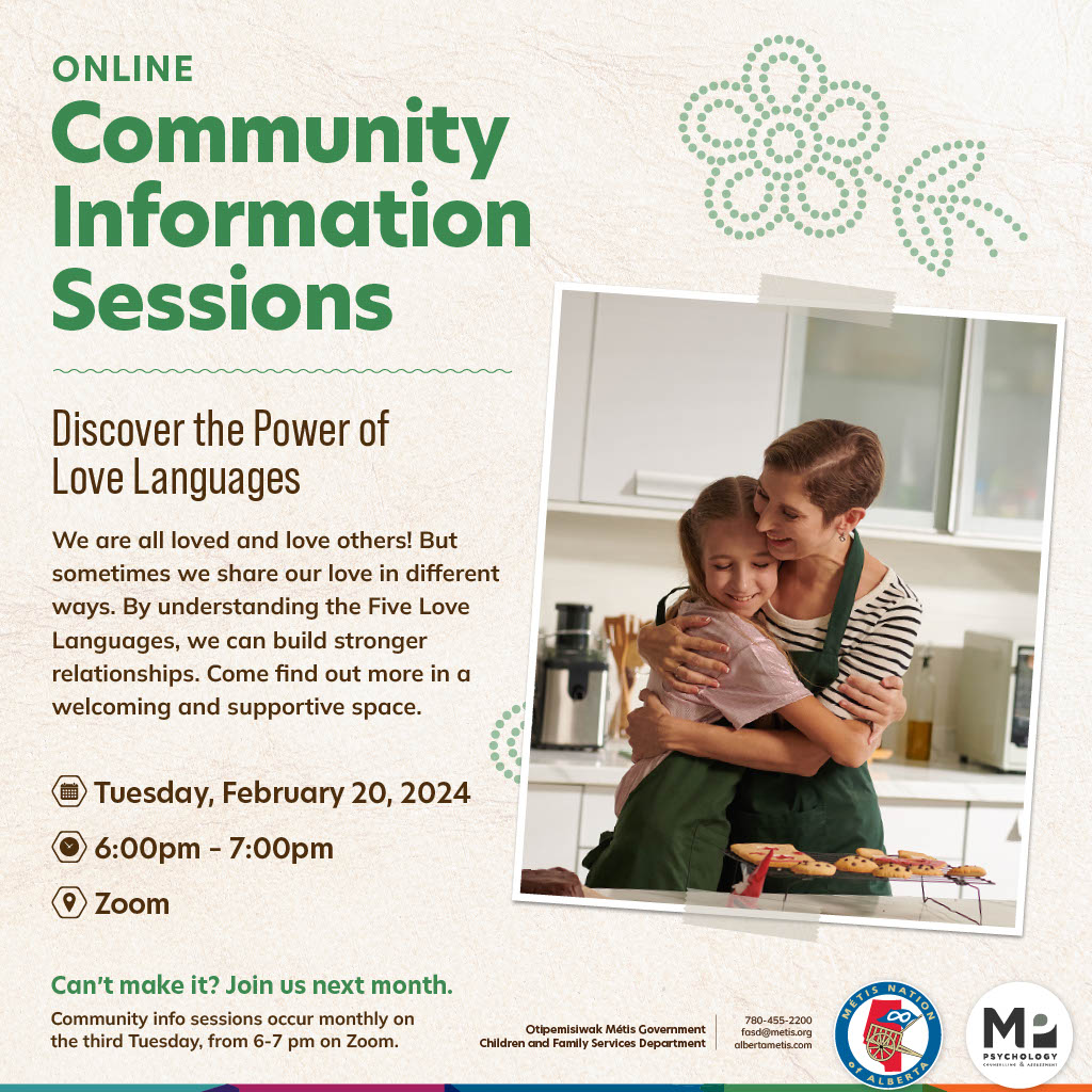 Online Community Information Sessions. Discover the Power of Love Languages. We are all loved and love others! But sometimes we share our love in different ways. By understanding the Five Love Languages, we can build stronger relationships. Come find out more in a welcoming and supportive space. Tuesday, February 20 from 6 – 7 p.m. on Zoom.