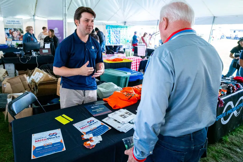Alberta Metis Works Joseph interacting with Citizens at Citizens' Gathering