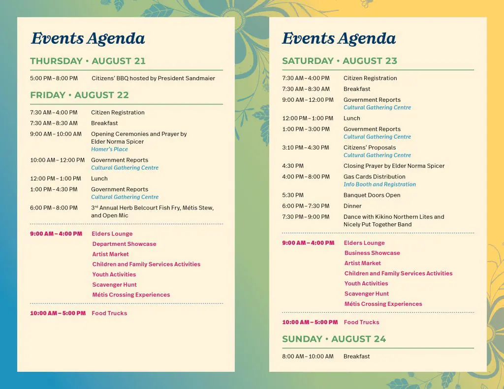 Events Agenda click to open link and view full agenda.