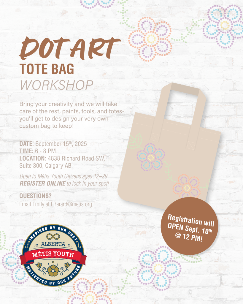 White event graphic with a drawing of a tote bag with flower dot art. 