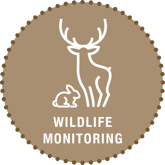 Wildlife Monitoring Button, bunny and deer icon, click to open page.
